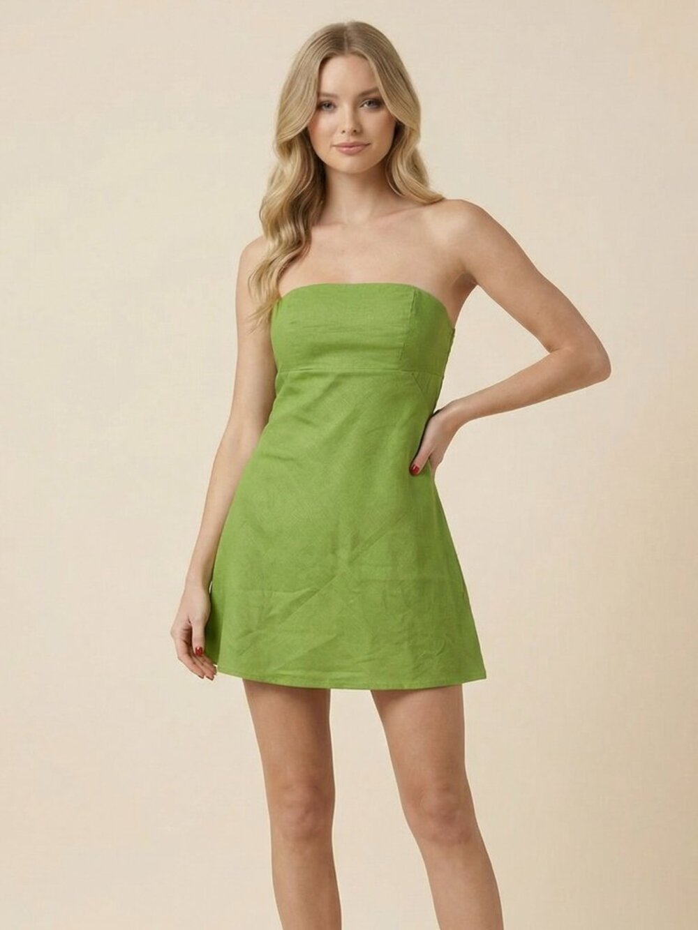 GRASS IS GREENER STRAPLESS MINI DRESS